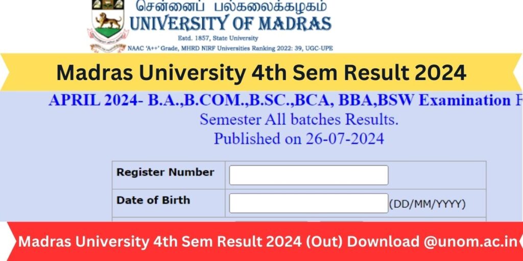 Madras University 4th Sem Result 2024 (Out) Download @unom.ac.in